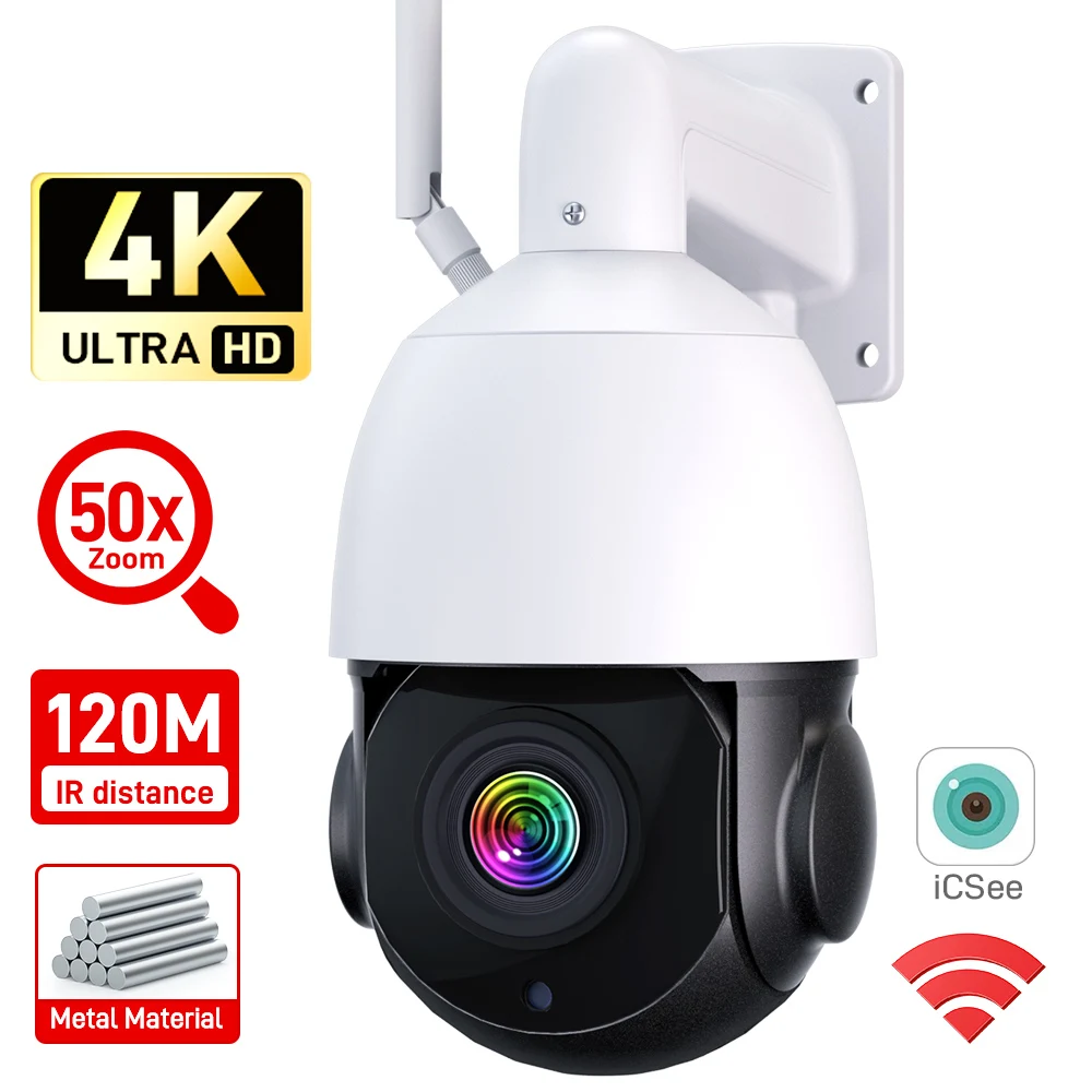 

4K 8MP PTZ IP-камера для улицы, 50-кратный зум, Wi-Fi/4G, наблюдение, 120 м, ИК-расстояние, защита безопасности, металлический корпус, умная камера видеонаблюдения