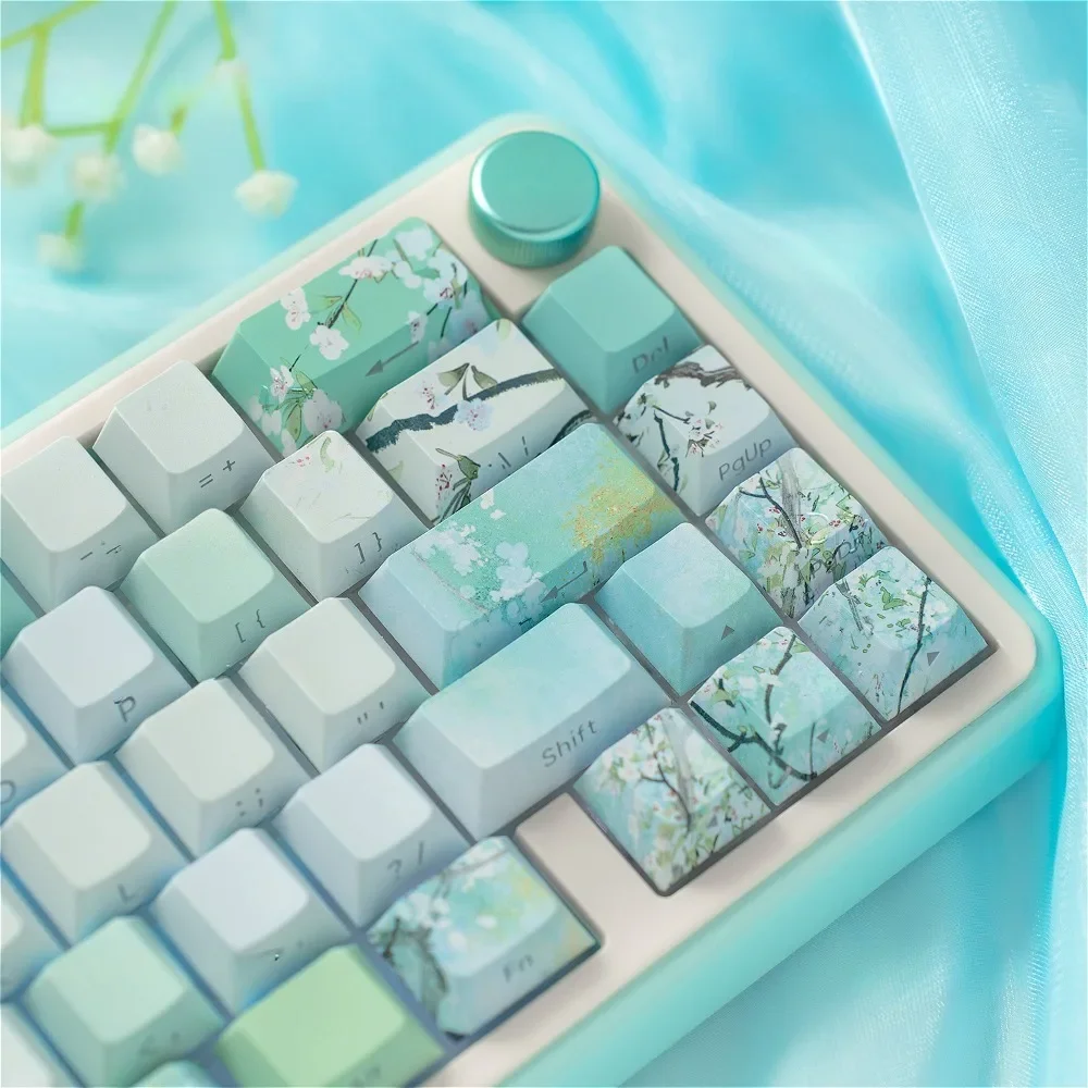 128 Keys, Magpie Hidden Blue Mountain, Keycaps PBT Cherry Keycaps for Gateron Cherry MX Switch Mechanical Keyboard