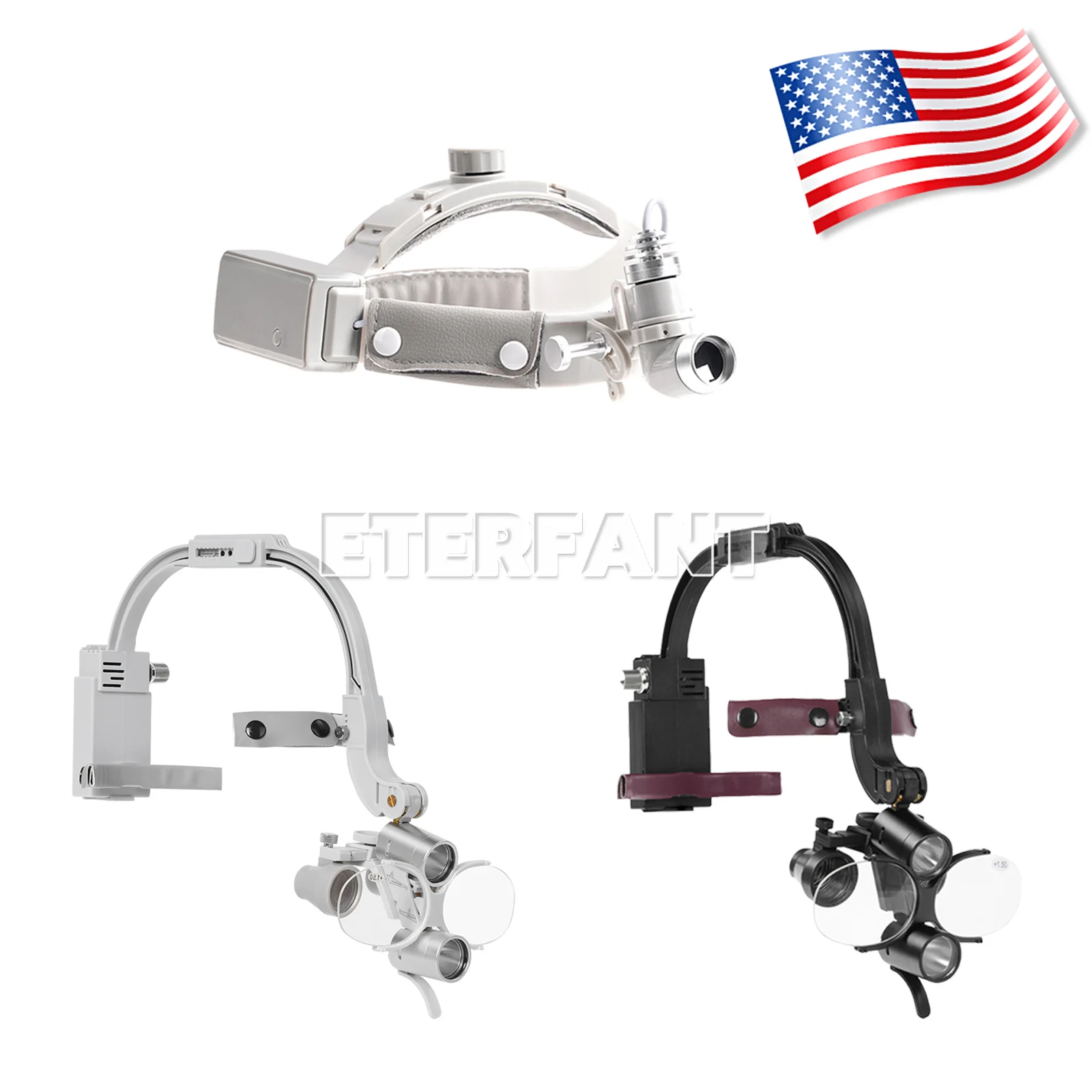 

ETERFANT Dental 10W LED Medical Headband Head Light/3.5X Surgical Headband Binocular Loupes with 5W LED Head Light 2 Leds