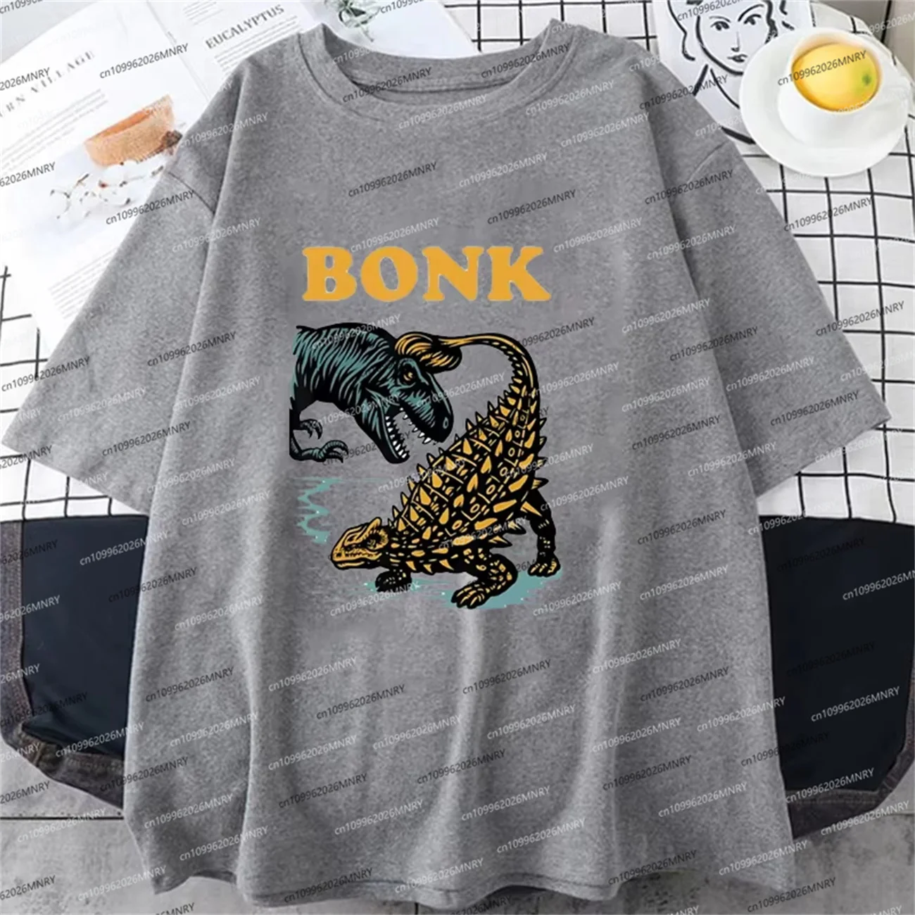 Funny Dinosaur Bonk Graphic Children's Clothing Cotton Men Short Sleeve Round Neck T-shirt Streetwear Round Neck Vintage Tshirt