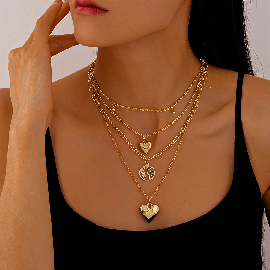Love geometric multi-layer necklace light luxury niche exaggerated personality collarbone chain fashion item