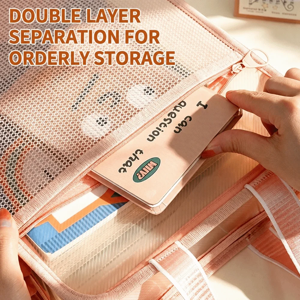 Portable Clear Tote File Bag L-Shape Large Opening Mesh A4 Book Handbag Waterproof Large Capacity Tutoring Bag Students