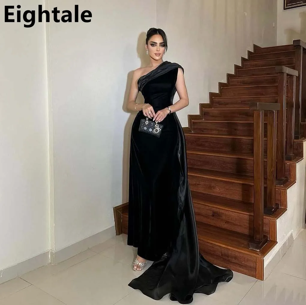 

Eightale Black Velour Contrast Color One Shoulder Evening Dress Saudi Arabic Formal Prom Dress Dubai Party Gown Customized