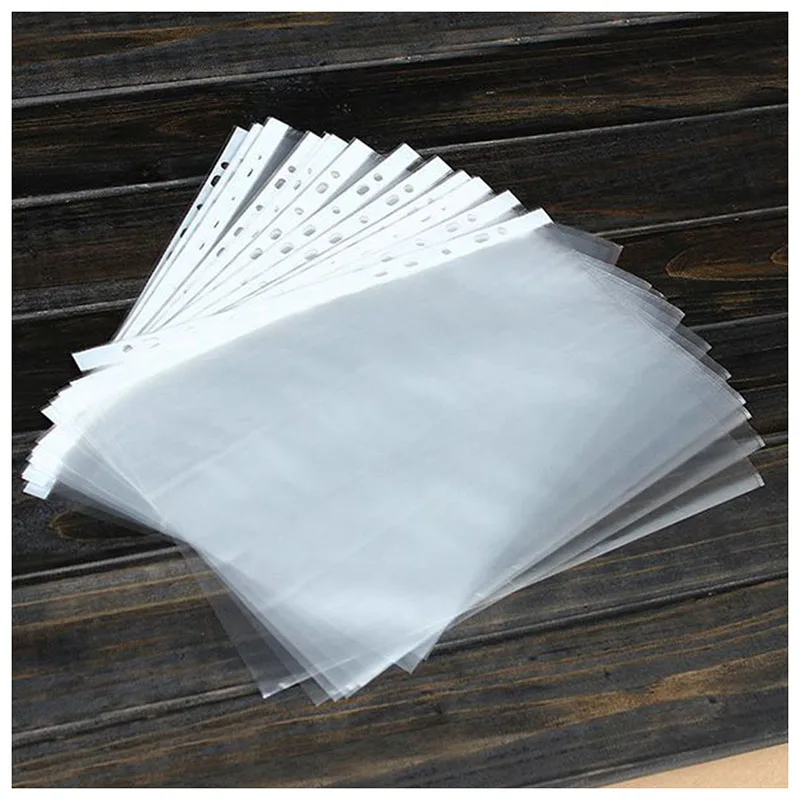 100pcs A4 PP Punched Punch Pockets Folders Filing Wallets Sleeves Bag Transparent 0.03mm