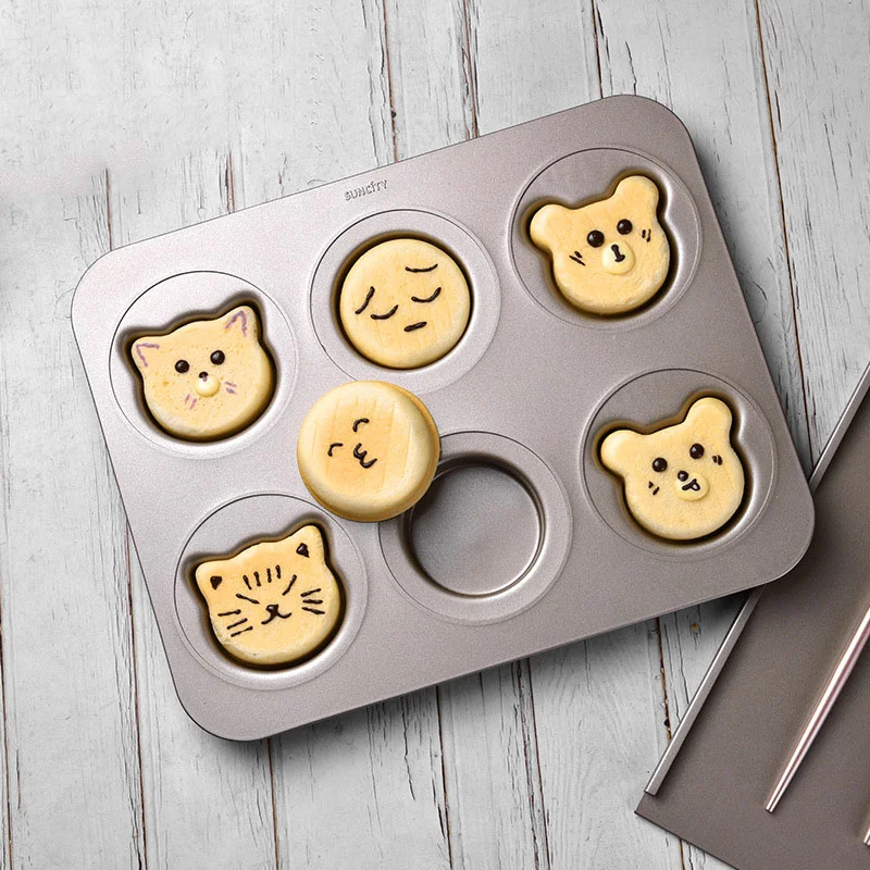 

6 Hole Baking Pan Carbon Steel Cake Baking Mold Baking Tray Non-Stick Muffin Moulds Baking Pans with Lid DIY Cartoon Cake Pan