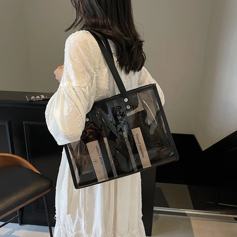 

Transparent PVC Simple Women Tote Bag Fashionable Shopping Bag Waterproof Backpack Travel Bags Luxury Designer Bags Сумка Bolso
