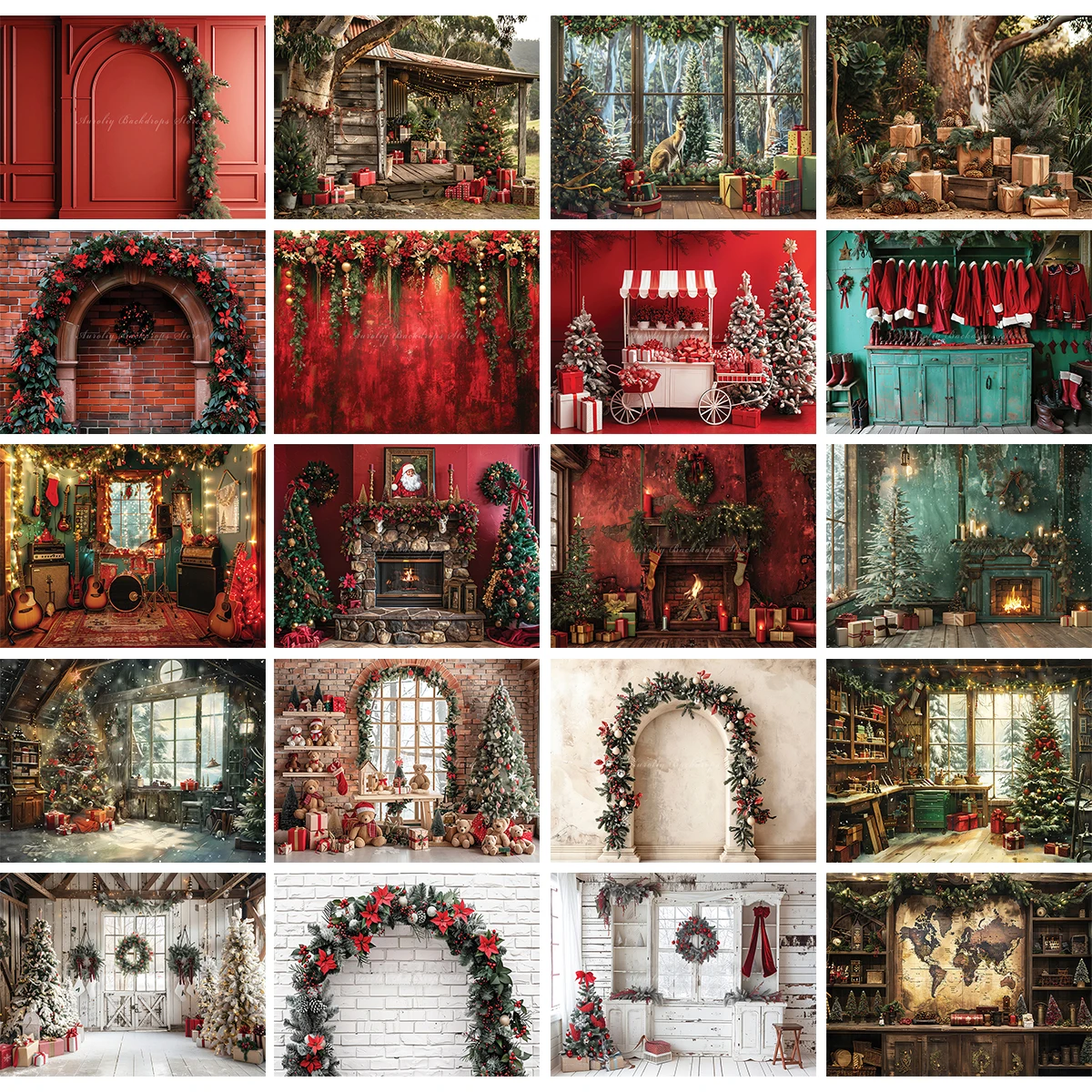 

Red Christmas Wall Photography Backdrop Merry Arch Wall Kids Baby Cake Smash Photocall Decors Snowy Workshop Window Background