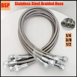 BSP 1/4 3/8 1/2 Stainless Steel Braided Hose PTFE High Temperature Corrosion Resistant Fuel Line Car Oil Gas Cooler Fuel Hose