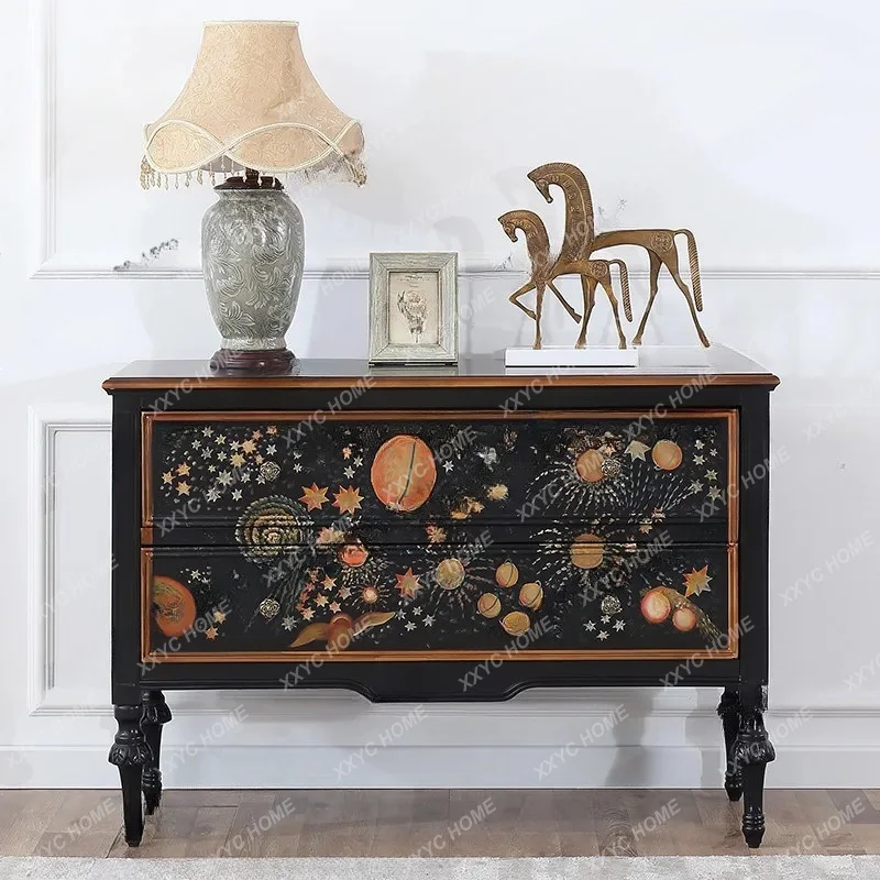 XXstyle entrance cabinet living room storage retro dark blue color painted bedroom double drawer TV cabinet