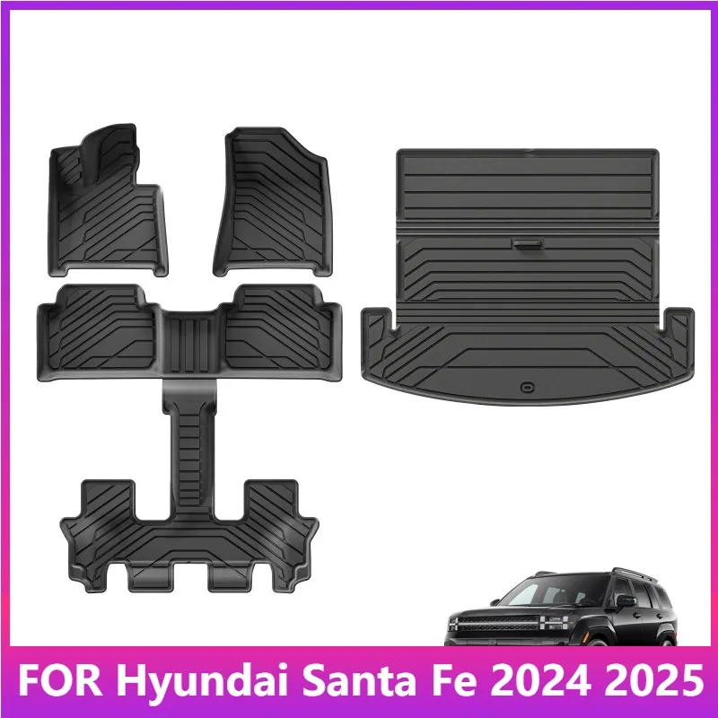 

Коврики для Hyundai Santa Fe 6/7 мест (не гибридные) 2024 2025 Автомобильные коврики для багажника Коврик для багажника TPE 3D Коврик для ног левый
