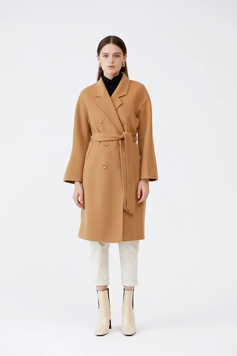 

2024 Autumn and Winter 100% Wool Overcoat Women's Long Knee Length Reversible Woolen Cloth With Belt Loose Oversize Trench Coat