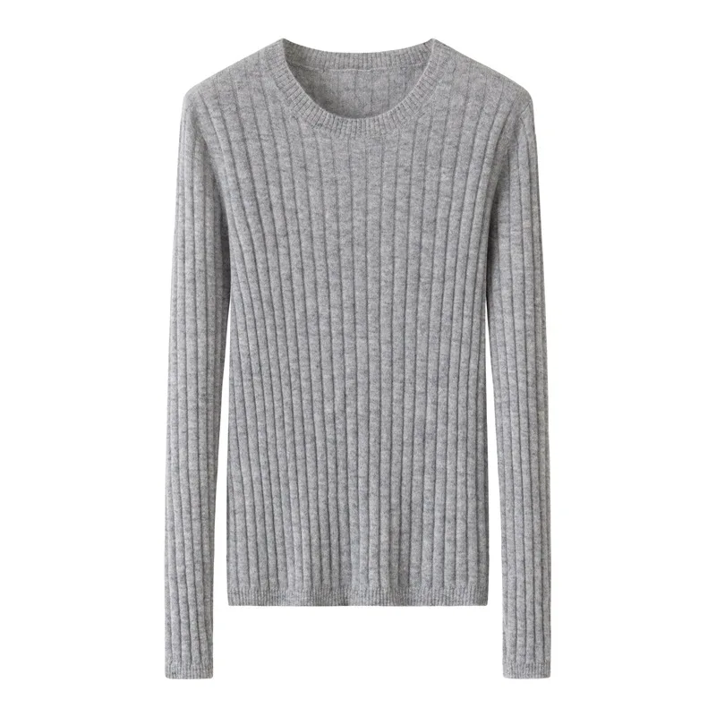 Sparkle Ribbed 100% Cashmere Sweaters Women Light Weight Crew Neck Pullover Autumn
