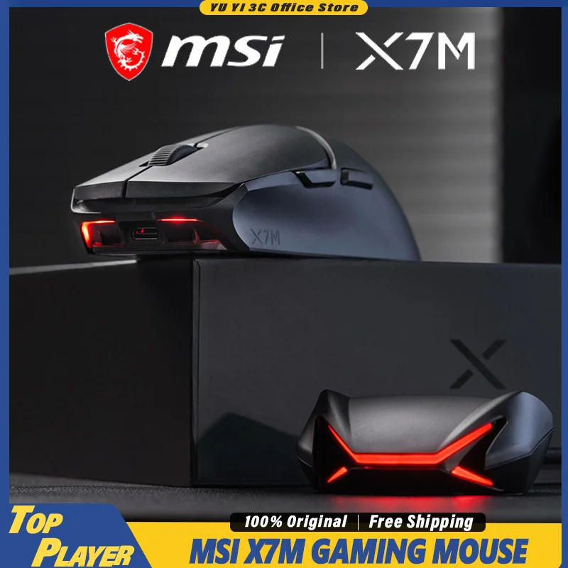 Mouse Gamer Sem Fio MSI X7M 49g Ultraleve PAW3950 40000 DPI Taxa de Polling Dupla de 8K Mouse com Switch Óptico Omron para PC