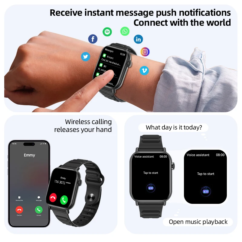 LIGE ساعة ذكية 1.83 بوصة 240*284 بكسل عرض Smartwatch بلوتوث دعوة صوت مساعد رصد معدل ضربات القلب الساعات الذكية #3