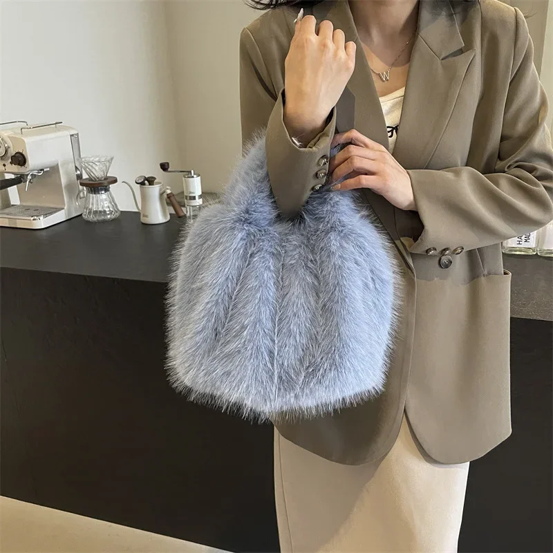 Hair Handbag Bag Women's Autumn and Winter New Plush Clutch Bag Advanced Sense Hand-held Hair Bag