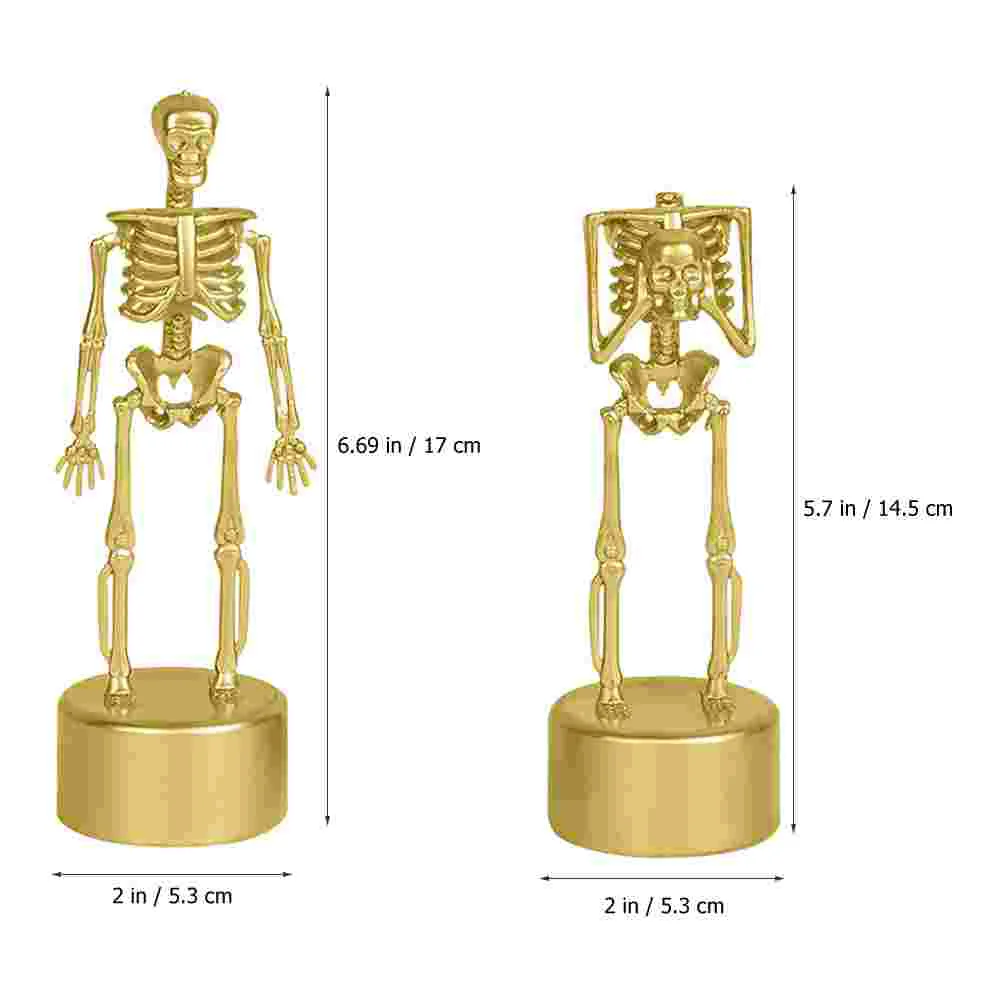 2 Pcs Halloween Decor Skull Stand Trophy Decorations Gift Supply Golden Crafts Child