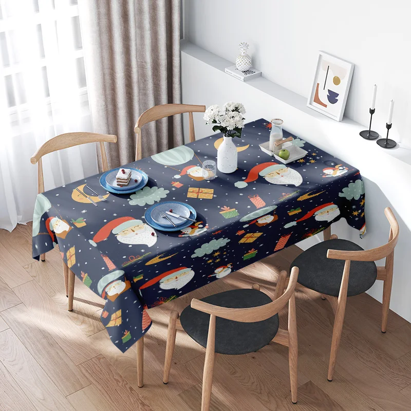 Mantel para cena de Navidad, decoración festiva navideña con reno de Papá Noel, perfecto para fiesta de Nochebuena, lavable a máquina, duradero F