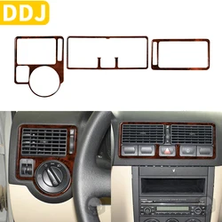 For VW Golf 4 Mk4 1999-2004 Accessories 3Pcs Wood Grain Plastic Car Interior Dashboard Air Outlet Trim Sticker