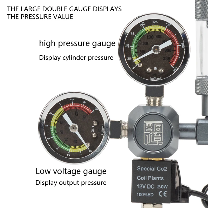 ZRDR Aquarium CO2 Regulator Solenoid Valve Bubble Counter Is Used for CO2 Gas Cylinder Fish Tanks CO2 Pressure Reducing Valve