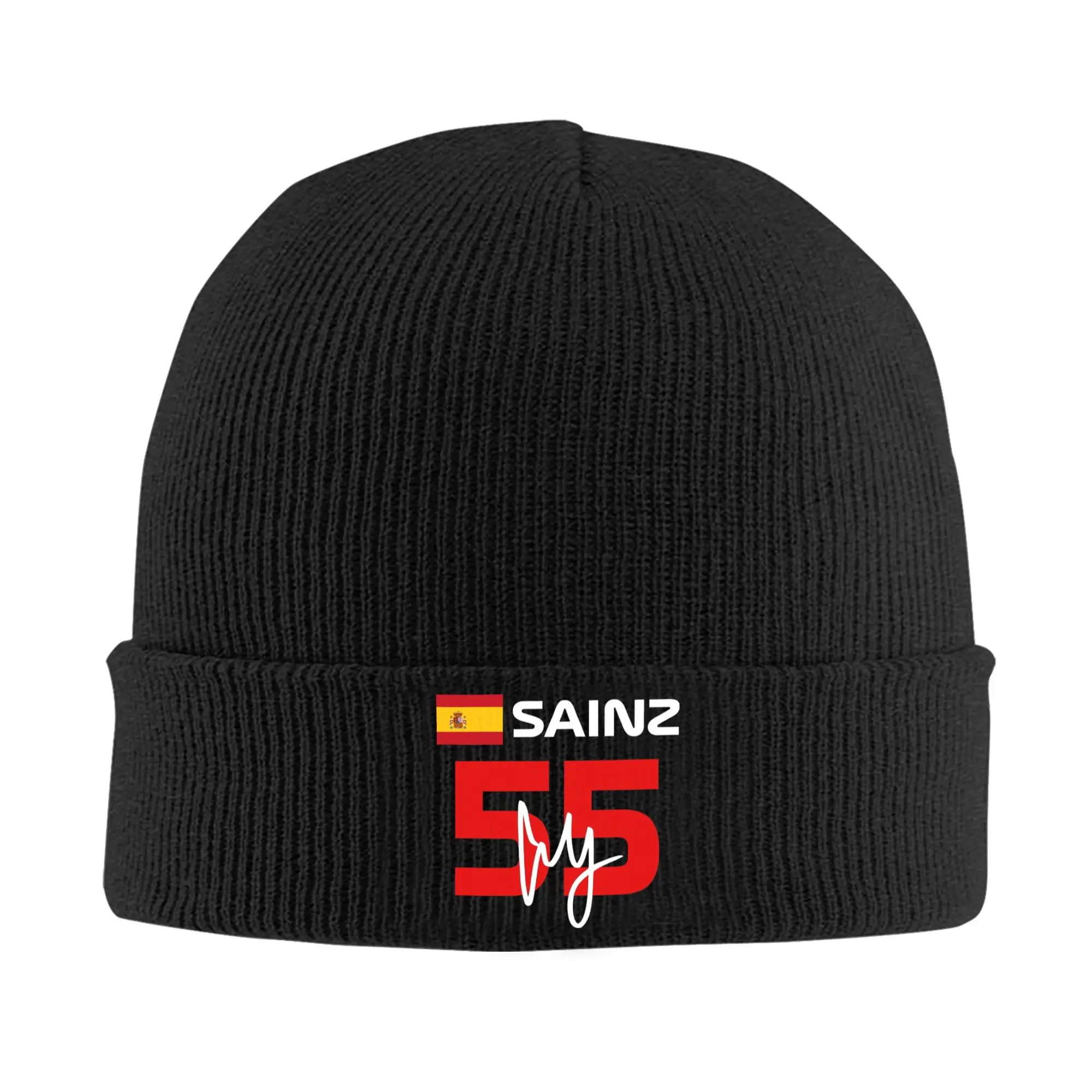 رسم توقيع كارلوس ساينز جونيور F1 - قبعة محبوكة دافئة داكنة للشتاء قبعة بونيه Skullies Beanies قبعات هيب هوب للجنسين