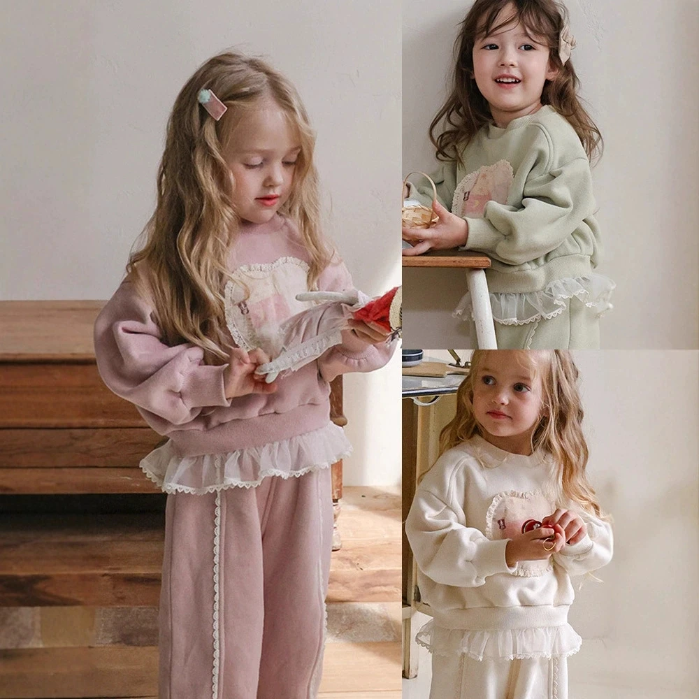 2026 Autumn New Korean Children's Clothing Girls' Stylish Cute Cartoon Printed Waist Hoodie Versatile two piece set
