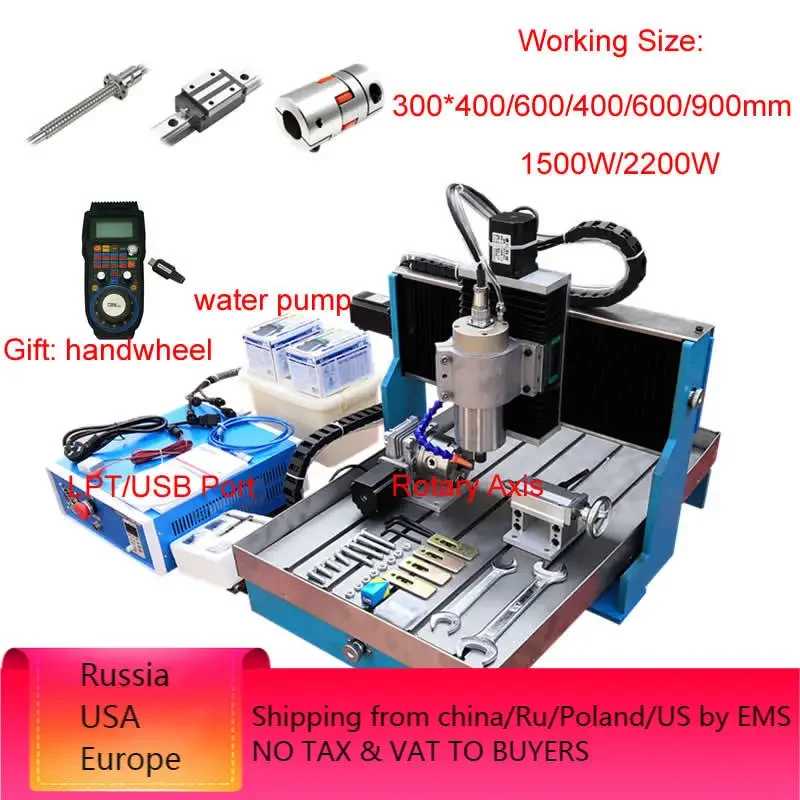 4 Axis CNC 6040 2.2KW Linear Guide Rail Metal Carving 1500W Mach3 CNC Router Engraving Milling Machine 3040 Optional Handwheel