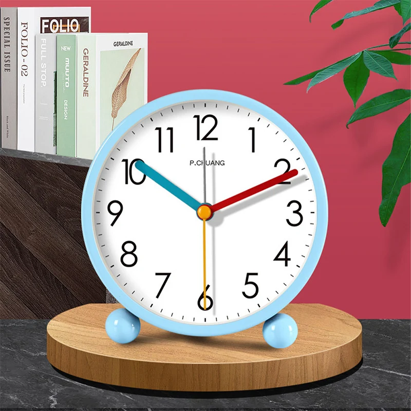 11CM Round Desk Clock With Night Light Metal Frame Large Digital Alarm Clock for Bedroom Classroom