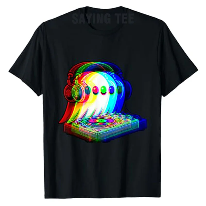 House Music Ghost Dj Optical Illusion EDM Halloween Rave DJ T-Shirt Humor Funny Rock Graphic Outfit Short Sleeve Blouses Y2k Top