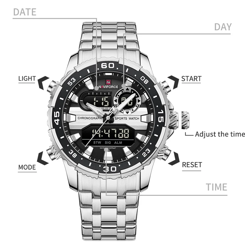 NAVIFORCE Man's Watches Luxury Brand Military Sport Luminous Waterproof Watch for Men Quartz Dual Display Male Wristwatch Gift