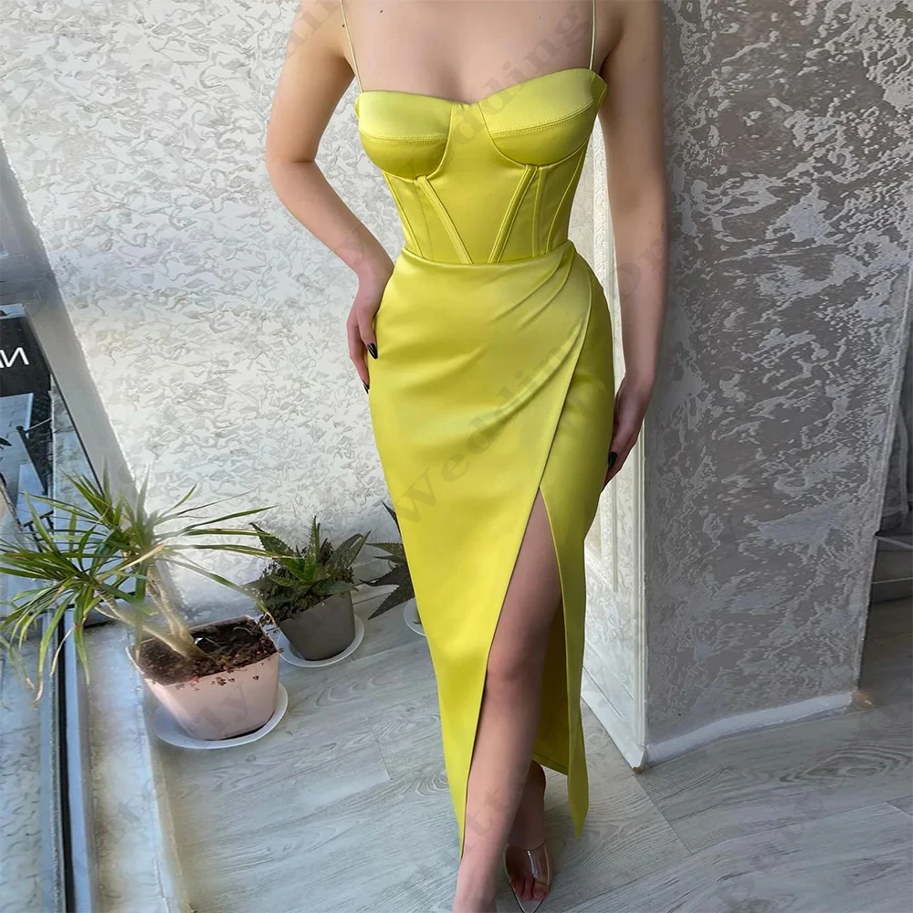 

Gorgeous Satin Evening Dresses For Women Elegant B ackless Sexy Off Shoulder Sleeveless High Split Mopping Party Prom Gowns 2024