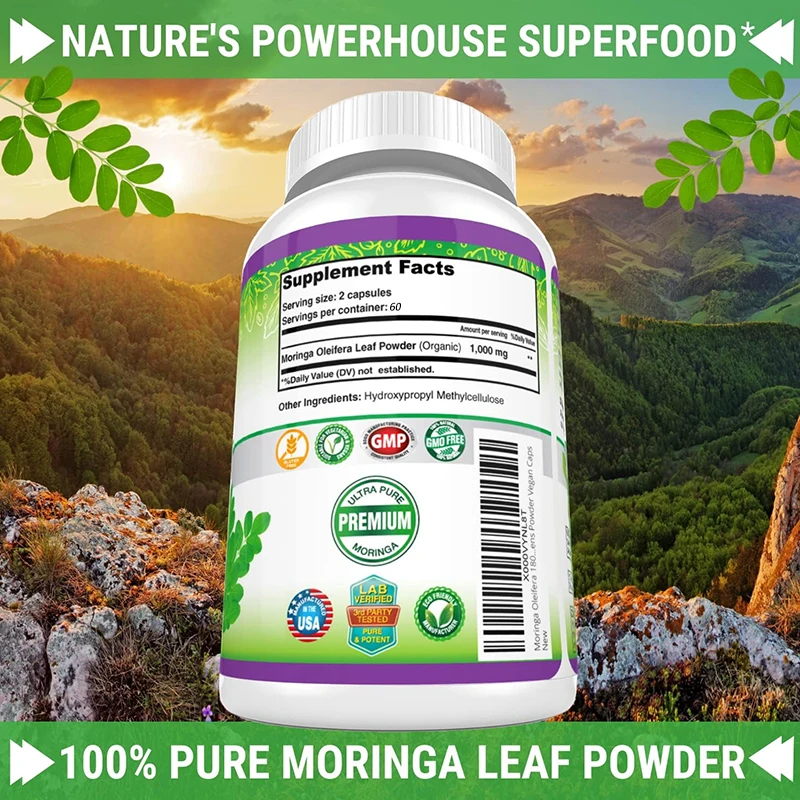 60 Capsules –100% Pure Leaf Powder -NonGMO and Gluten Free - Green Superfood Supplement - Energy, Metabolism and Immune Support