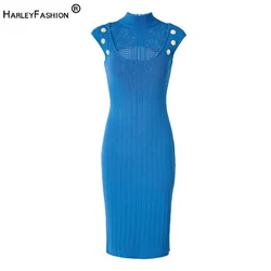 So Beautiful Design Short Sleeve Holes Style Solid Color Elastic Fabric Elegant Women Summer Cut-out Midi Knitted Dress