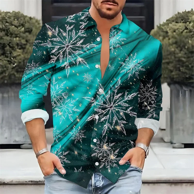 2025 classic shirt 3D printed long sleeved high-end men's shirt fashionable daily street party Christmas style Christmas tree