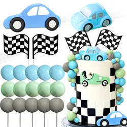 LaVenty Pink Race Car Cake Decorations Car Cake Topper Checkered Flag Cake Topper Growing Up Two Fast Birthday Decorations