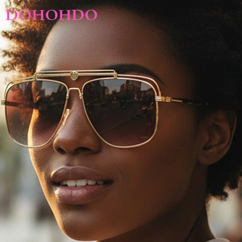 

Trendy Classic Metal Twin Bridge Pilot Sunglasses Women Luxury Brand Big Frame Punk Men Shades Outdoor Driving Sunglasses UV400