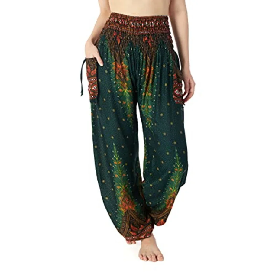 

Lannaclothesdesign Women's Smocked Waist Boho Flowy Yoga Harem Pants Hippie Clothes