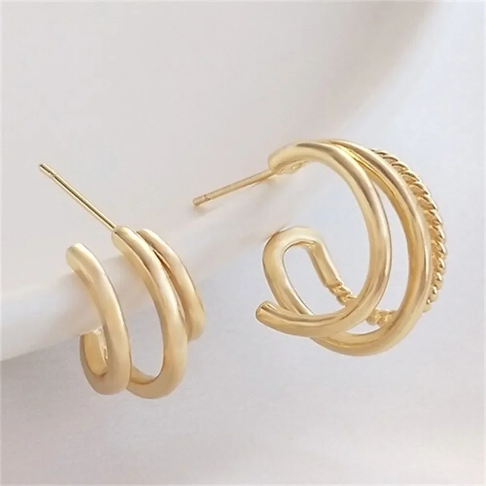 14K Gold-plated Fashion Three-ring Earrings S925 Silver Needle Earrings C-ring Earrings Simple Advanced Sense Earrings E181