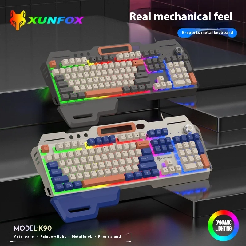 New 2024 K90 Mechanical Metal Keyboard Mouse Set Led Luminous Keyboard  Gaming Computer Wired Keyboards 98 Keys Desktop Computer