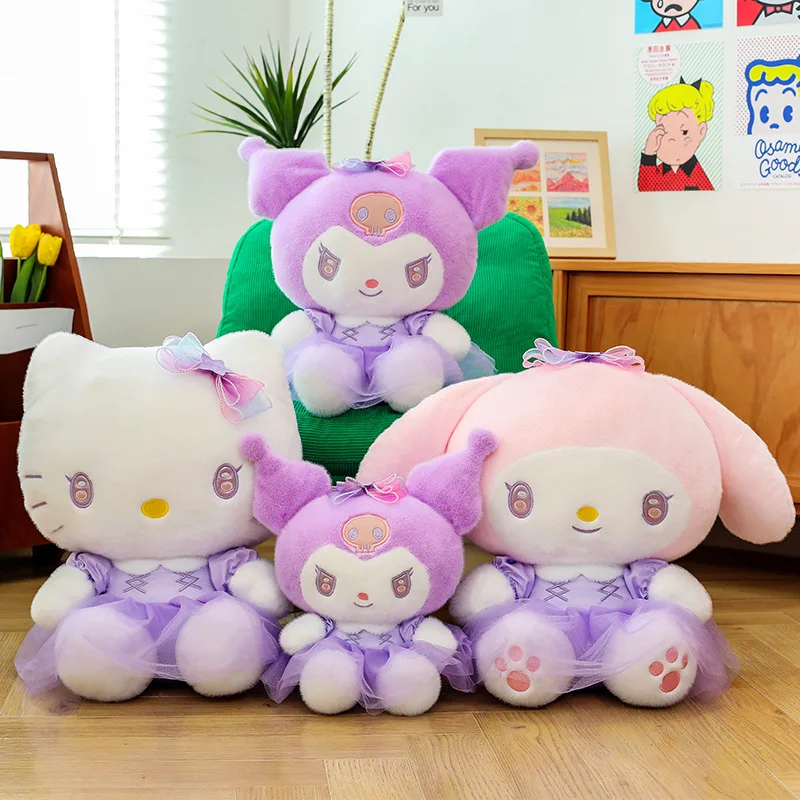 Sanrio Plush Toy Kuro Mi My Melody Hello Kitty Doll in Tulle Dress Cute Stuffed Animal for Kids Birthday Gift Galaxy Supernova
