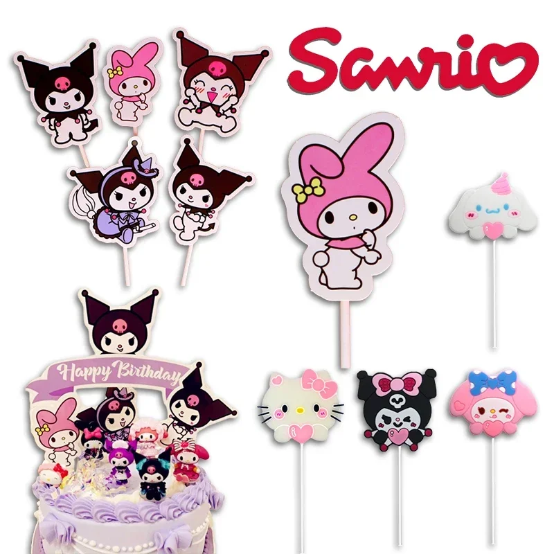 5 pezzi Sanrio Hello Kitty Kuromi decorazione torta cartello Kawaii Anime My Melody inserti torta di compleanno accessori da cucina regali per feste