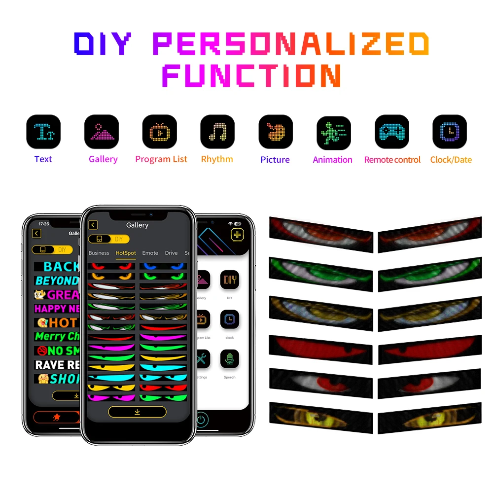 LED Car Windshield Truck Eye RGB LED Matrix Pixel Panel Car Graffiti Scrolling Text Animation Light Truck Lights Bluetooth APP