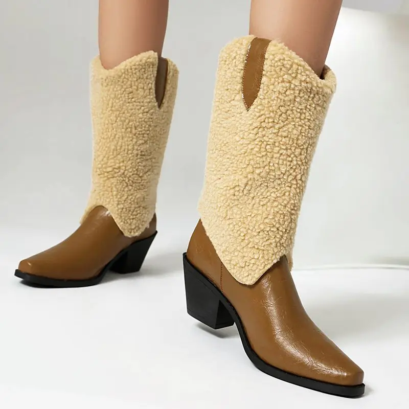 SIMLOVEYO الأحذية النسائية تو كتلة الكعوب 6 سنتيمتر الانزلاق على مختلط اللون حجم 46 47 منتصف العجل بوتا #6