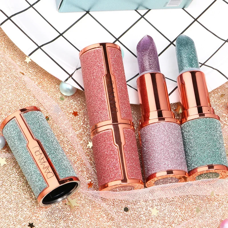 Glitter Diamonds Lipstick 3 Colors  Waterproof Temperature Change Lipsticks Long Lasting Non-stick Cup Lip Tint Makeup Cosmetics