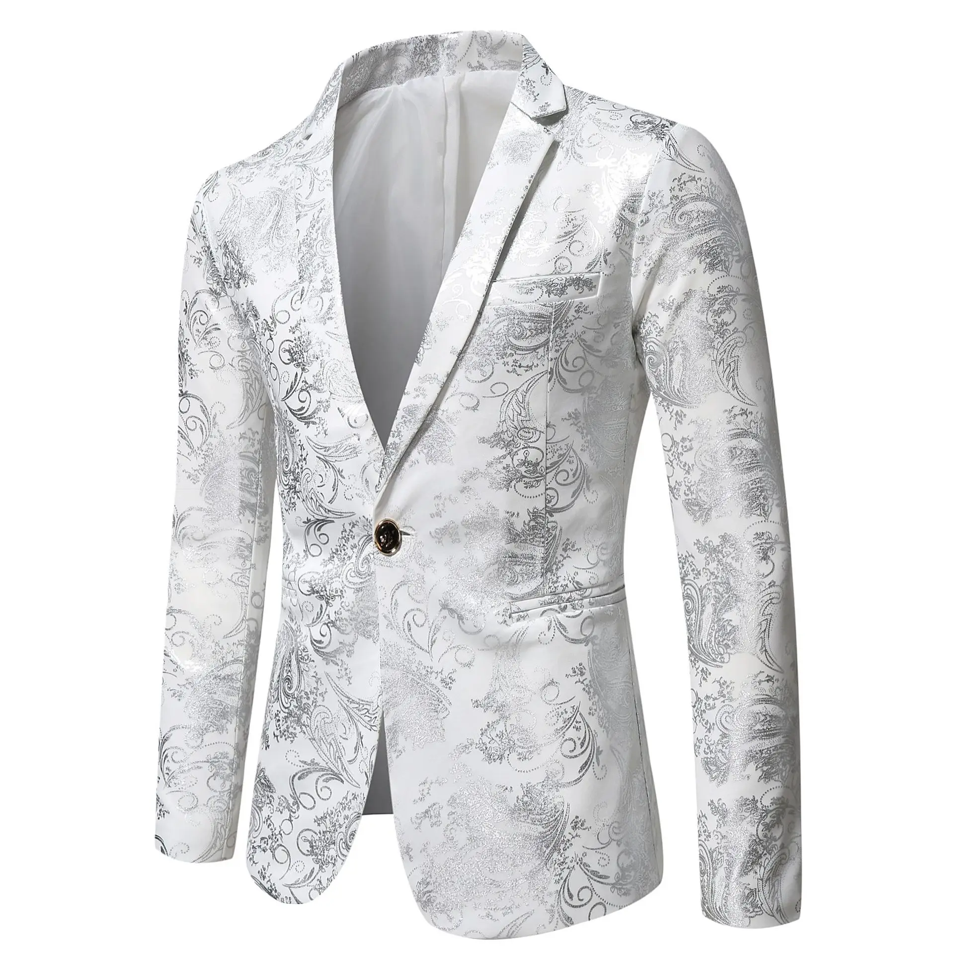 

Silver Color Slim Fit Men's Casual Suit Jaet Stage Performance Small Western Sle Coat Single Button Plaet Regular Length