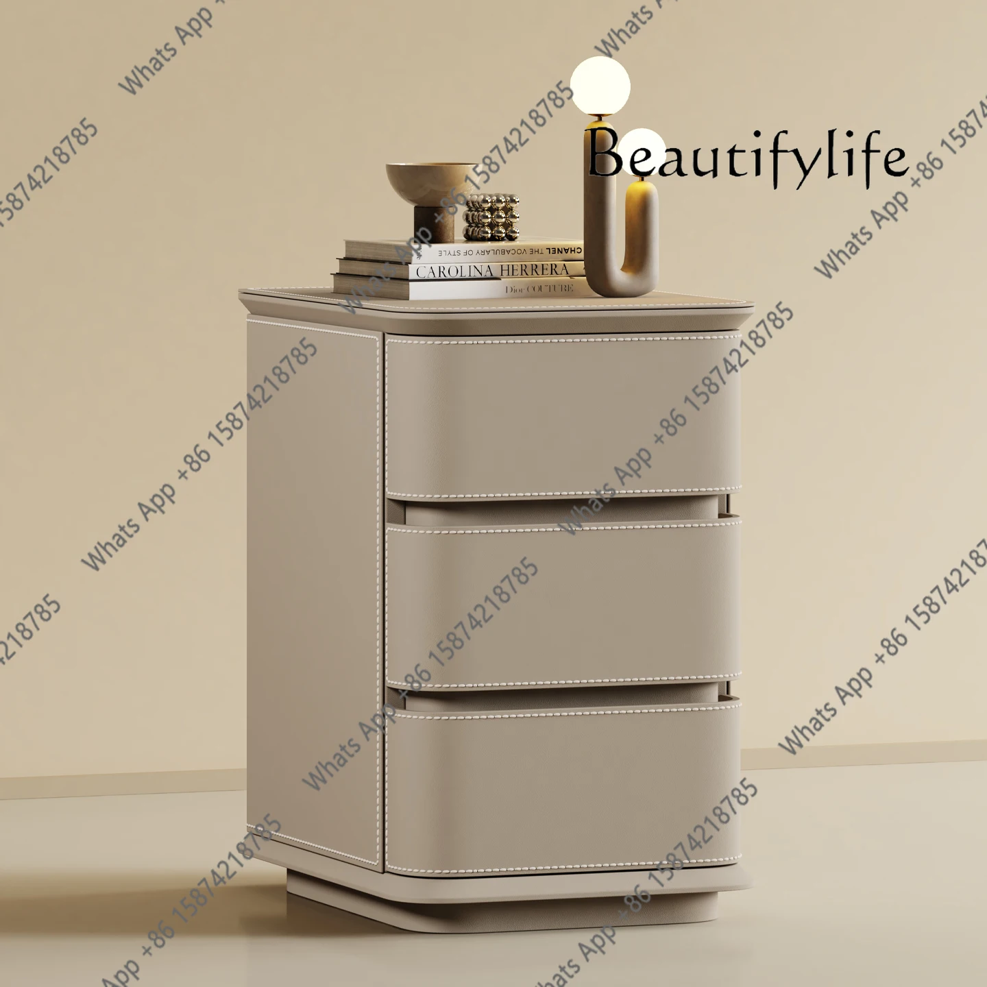 Zx Modern Simple Small Extremely Narrow All-solid Wood Bedside Table Italian Light Luxury High-end Three-draw Bedside Table
