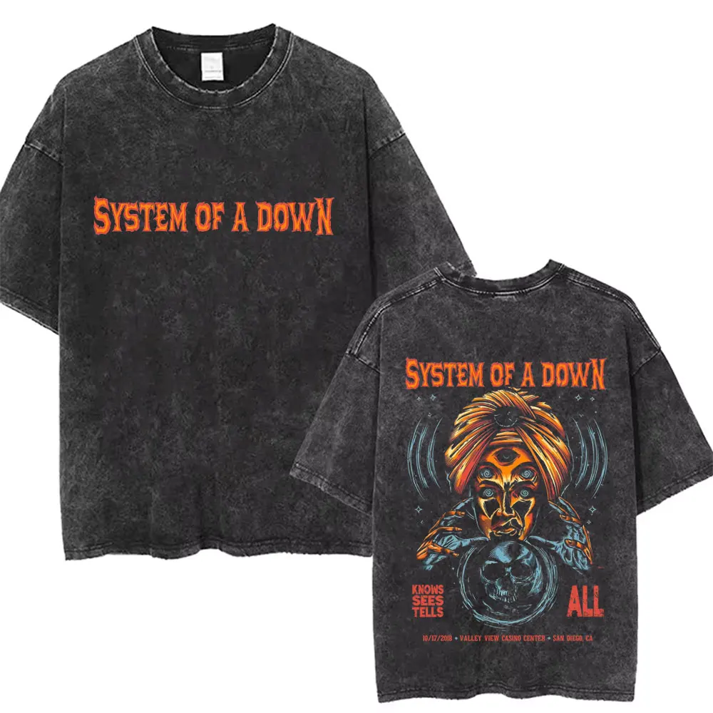

Футболка Washed Vintage System of A Down с графическим принтом для мужчин и женщин, повседневная футболка большого размера в стиле рок, мужская альтернативная металлическая футболка 90-х годов