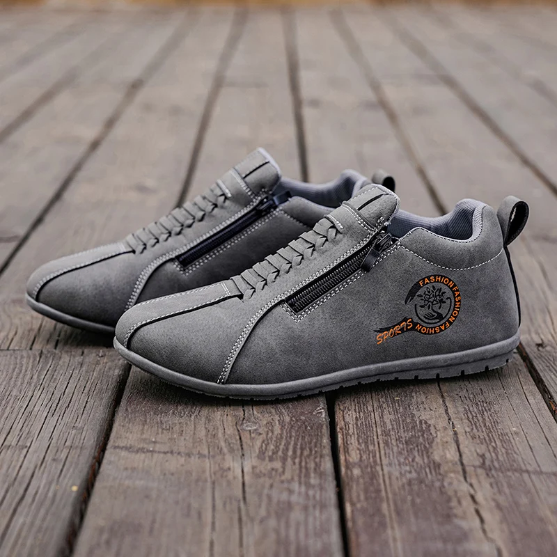 Men Side Zip Soft Suede Sneakers, Slip On Lightweight Flat Casual Shoes For Daily Commute Driving Street Walking Shopping