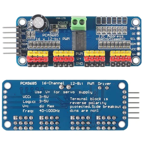 Aokin 1PCS 16 channel PWM Servo Servo Drive Board Robot Controller IIC Interface Driver Module PCA9685 For Raspberry Pi