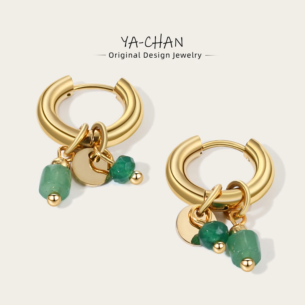 YACHAN 18K Gold Plated Stainless Steel Drop Earrings for Women Gentle Natural Stone Charms Hoop Earring Trendy Jewelry Gift