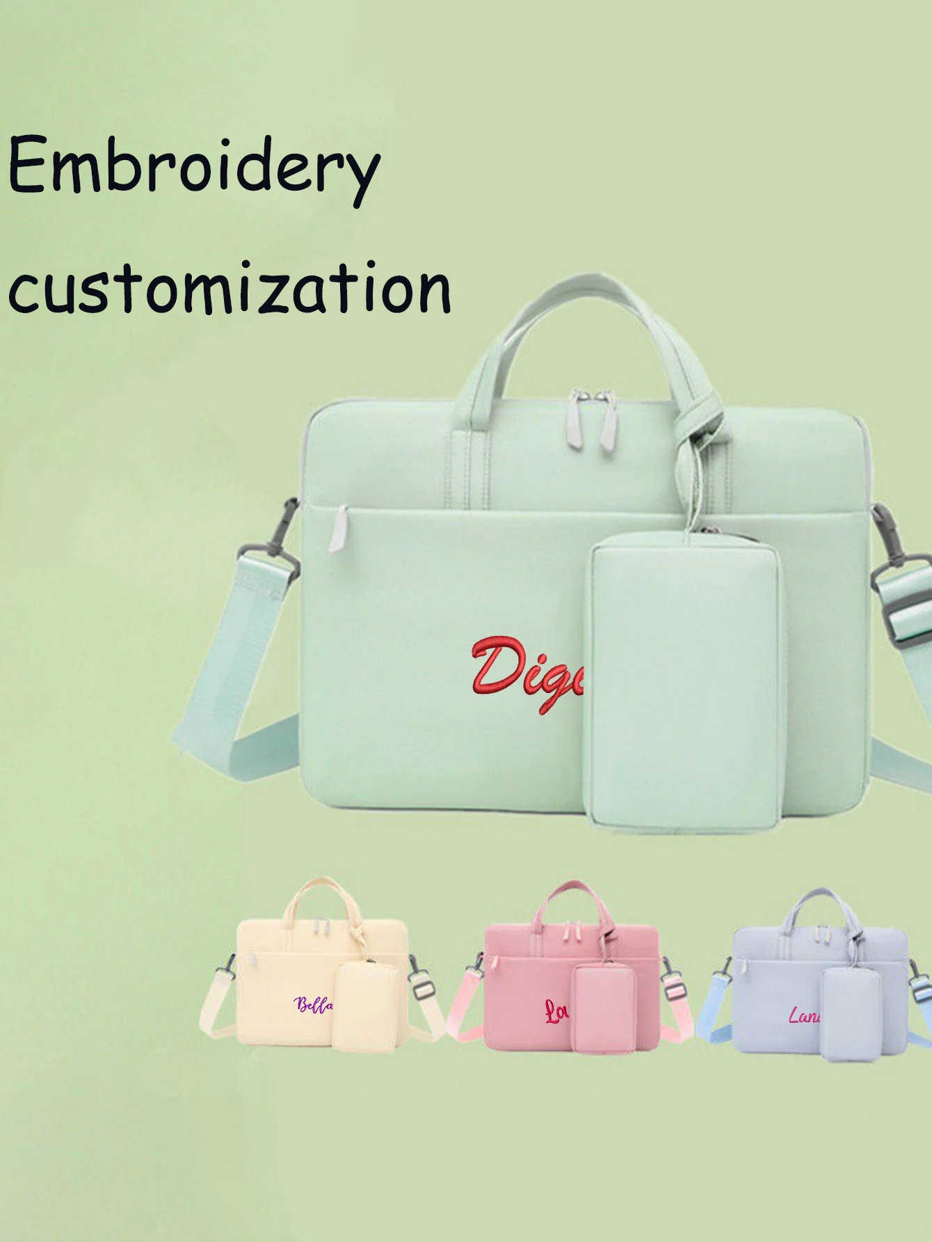 (Please private message customer service) Embroidery DIY text customization, one shoulder laptop bag